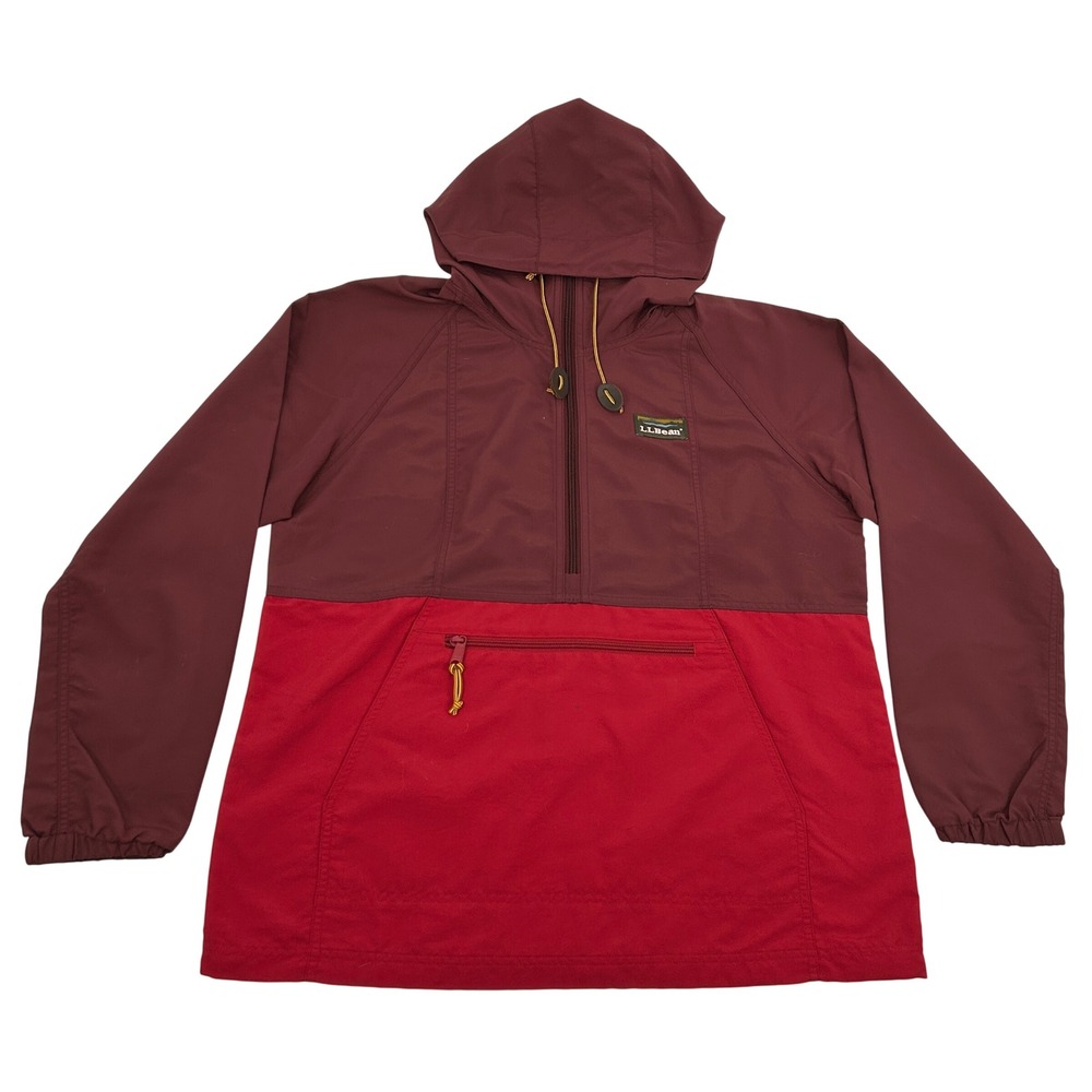L.L. Bean Mountain Classic Anorak Jacket Womens Medium Burgundy Red Colorblock